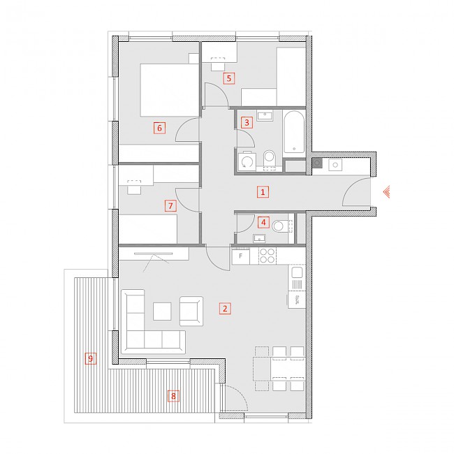 Četverosobni stan, 1.kat - Tlocrt stana