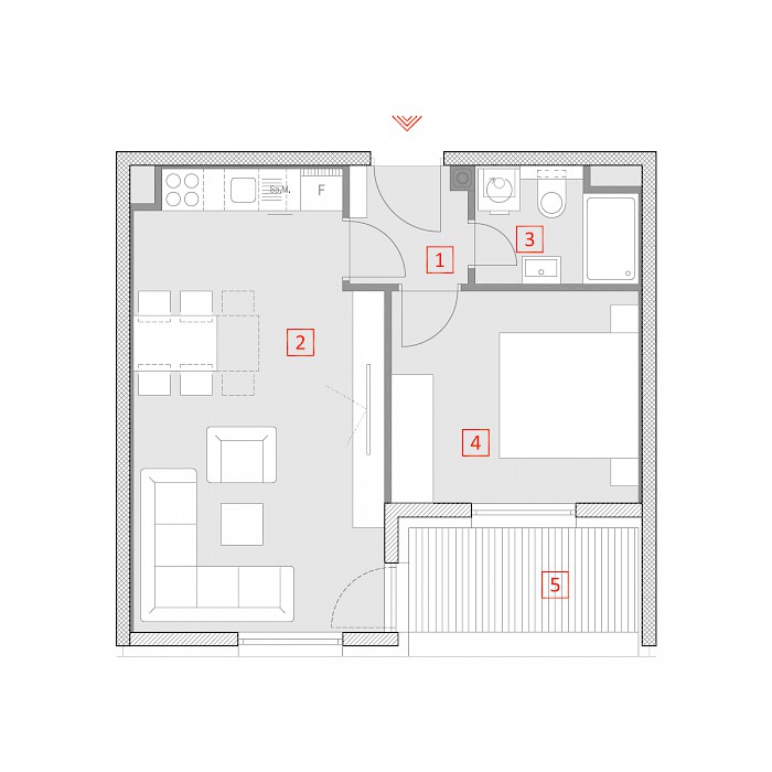 Dvosobni stan, 1.kat - Tlocrt stana