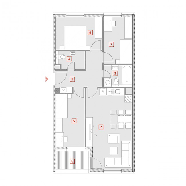 Četverosobni stan, 1.kat - Tlocrt stana