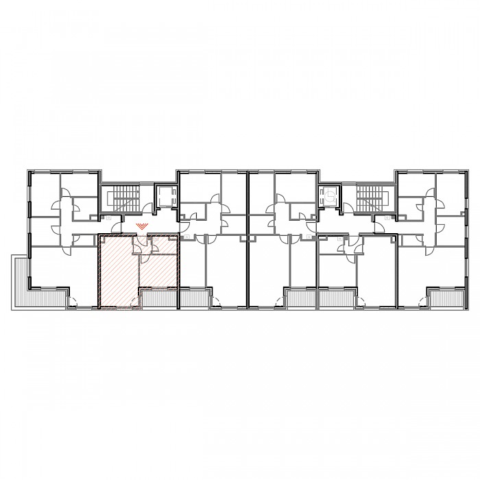 Dvosobni stan, 2.kat - Prikaz stana u objektu - Tlocrt