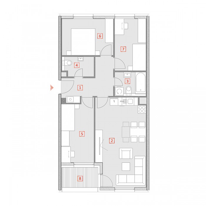 Četverosobni stan, 3.kat - Tlocrt stana