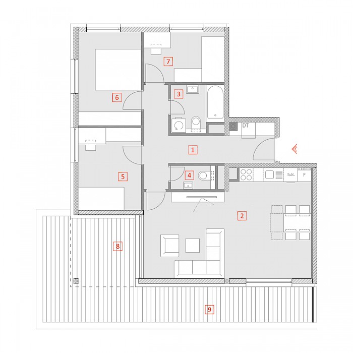 Četverosobni stan, 4.kat - Tlocrt stana