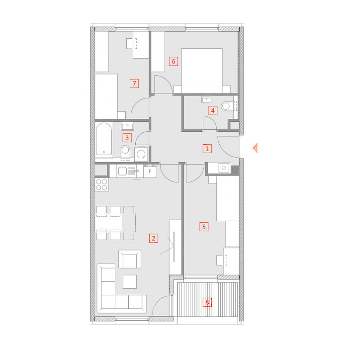 Četverosobni stan, 1.kat - Tlocrt stana