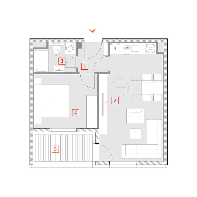Dvosobni stan, 2.kat - Tlocrt stana