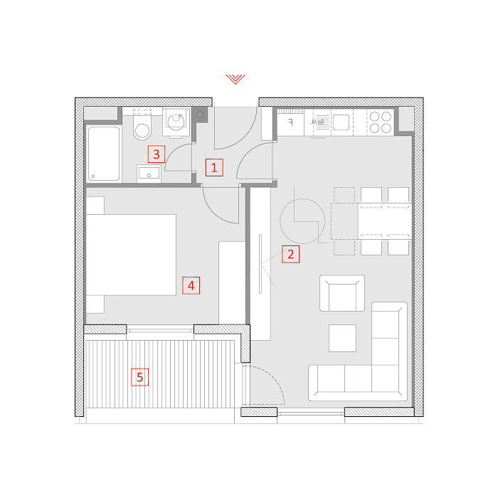 Dvosobni stan, 2.kat - Tlocrt stana