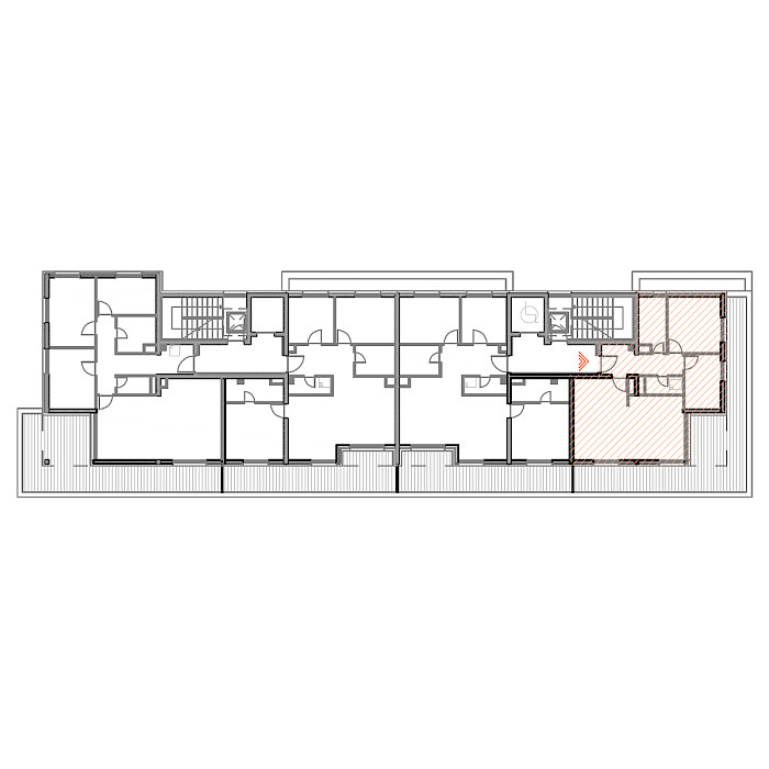 Četverosobni stan, 4.kat - Prikaz stana u objektu - Tlocrt