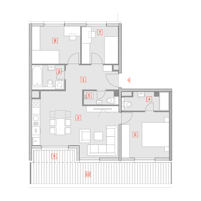 Četverosobni stan, 4.kat - Tlocrt stana